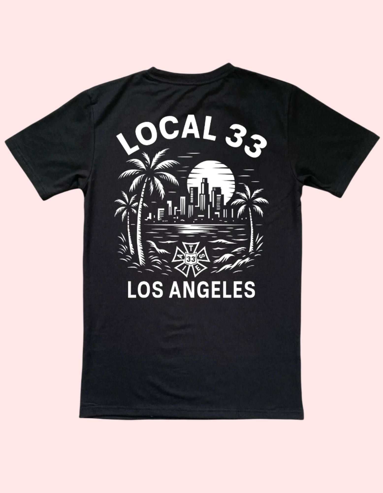 Local 33 OFFICIAL Sunset WHITE ON BLACK TEE