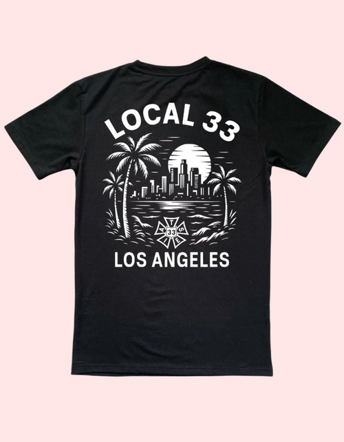 Local 33 OFFICIAL Sunset WHITE ON BLACK TEE