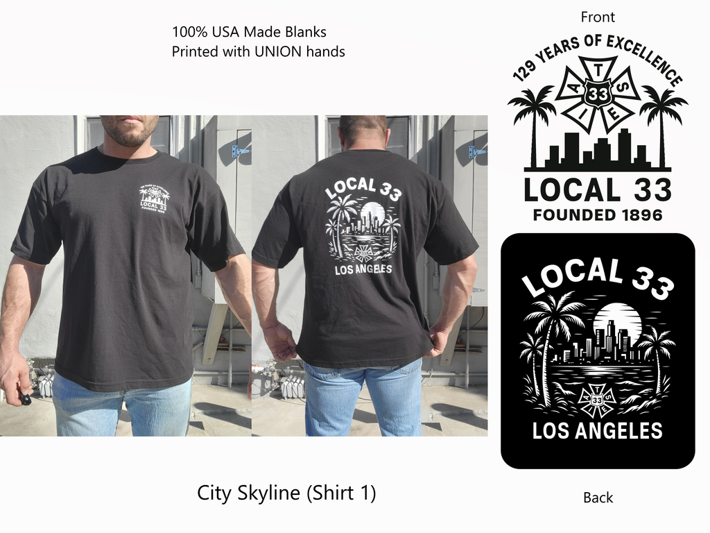 Local 33 OFFICIAL Sunset WHITE ON BLACK TEE
