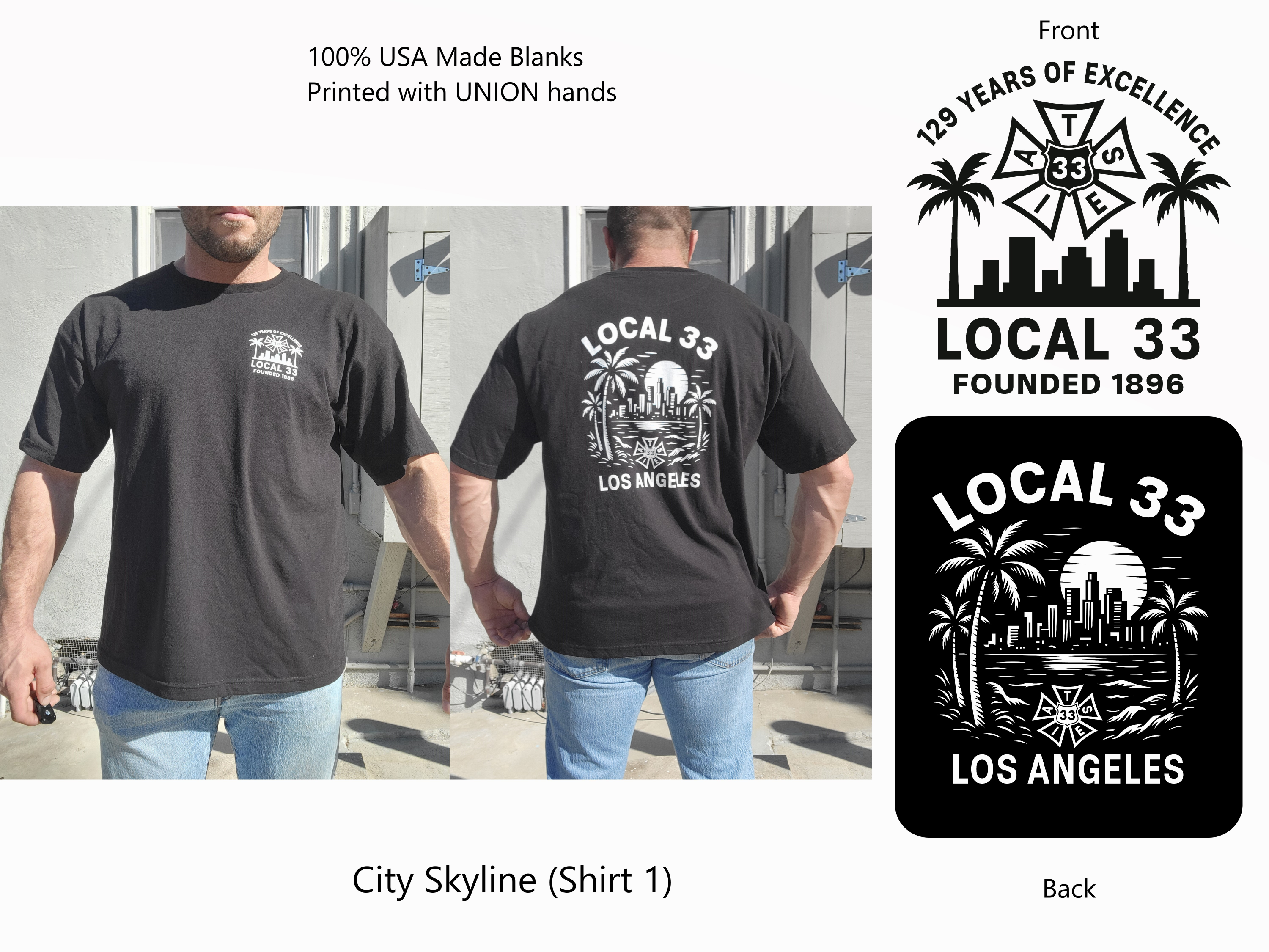 Local 33 OFFICIAL Sunset WHITE ON BLACK TEE